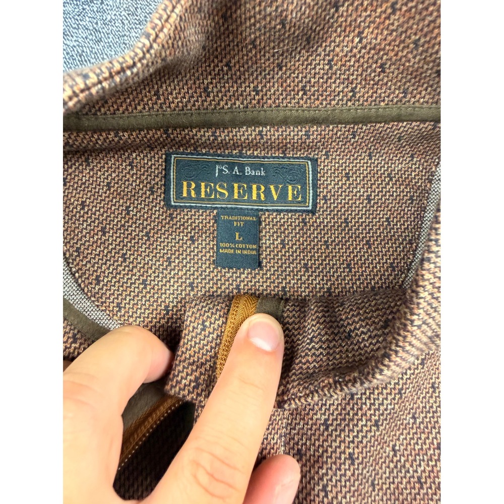 Jos A Bank Reserve Mens Brown Birds‎ Eye Quarter Zip Sweater Elbow Patches Large - Picture 3 of 6